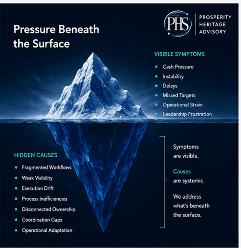 Pressure beneath the surface showing visible symptoms and underlying operational causes